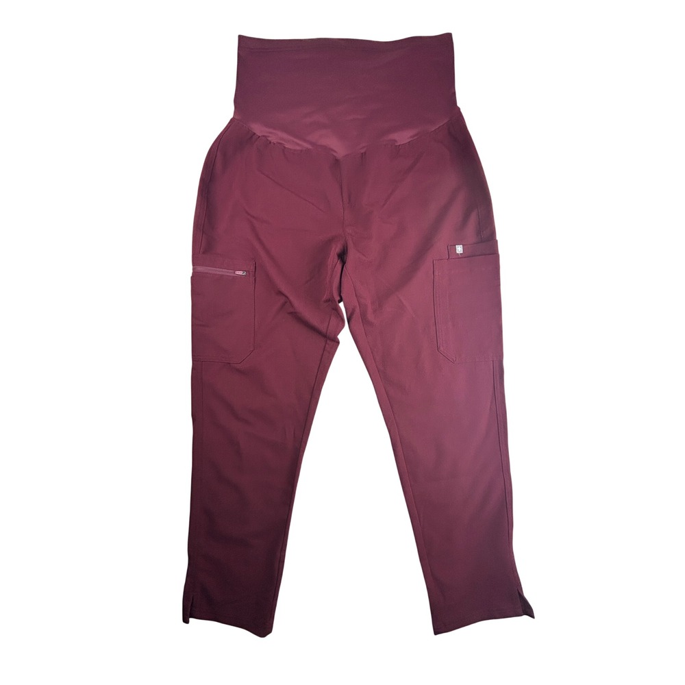 FIGS Maternity Scrub Pants Womens L Burgundy Technical Stretch Cargo